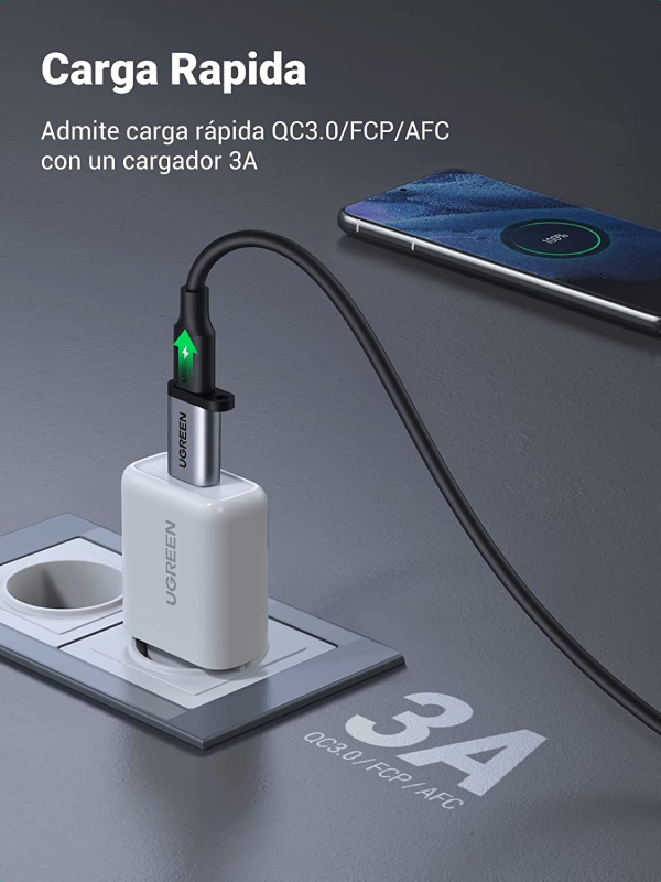 Adaptador UGREEN USB 3.0 a USB-C 3.1 Tipo C - Carga Rápida y Transferencia de Datos 5 Gbps - Imagen 5