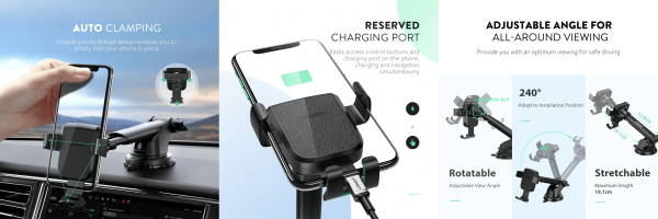 Soporte de celular UGREEN para coche con ventosa y fijación en triángulo - Ajustable a 270° con rotabilidad - Imagen 4