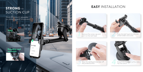 Soporte de celular UGREEN para coche con ventosa y fijación en triángulo - Ajustable a 270° con rotabilidad - Imagen 6